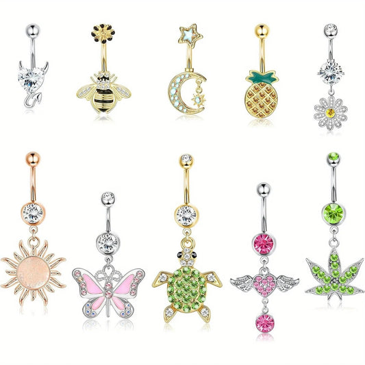 Drperfect Dangle Belly Button Ring for Women Cute Navel Rings Daisy Weed Butterfly Dangling Colorful Belly Piercing Jewelry Good Vibrations Adult Super Store