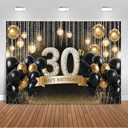 30th Birthday Party Decor Background Pink Black Gold Glitter Woman Man 30 Years Old Photography Backdrop Supplies Adult Gifts Good Vibrations