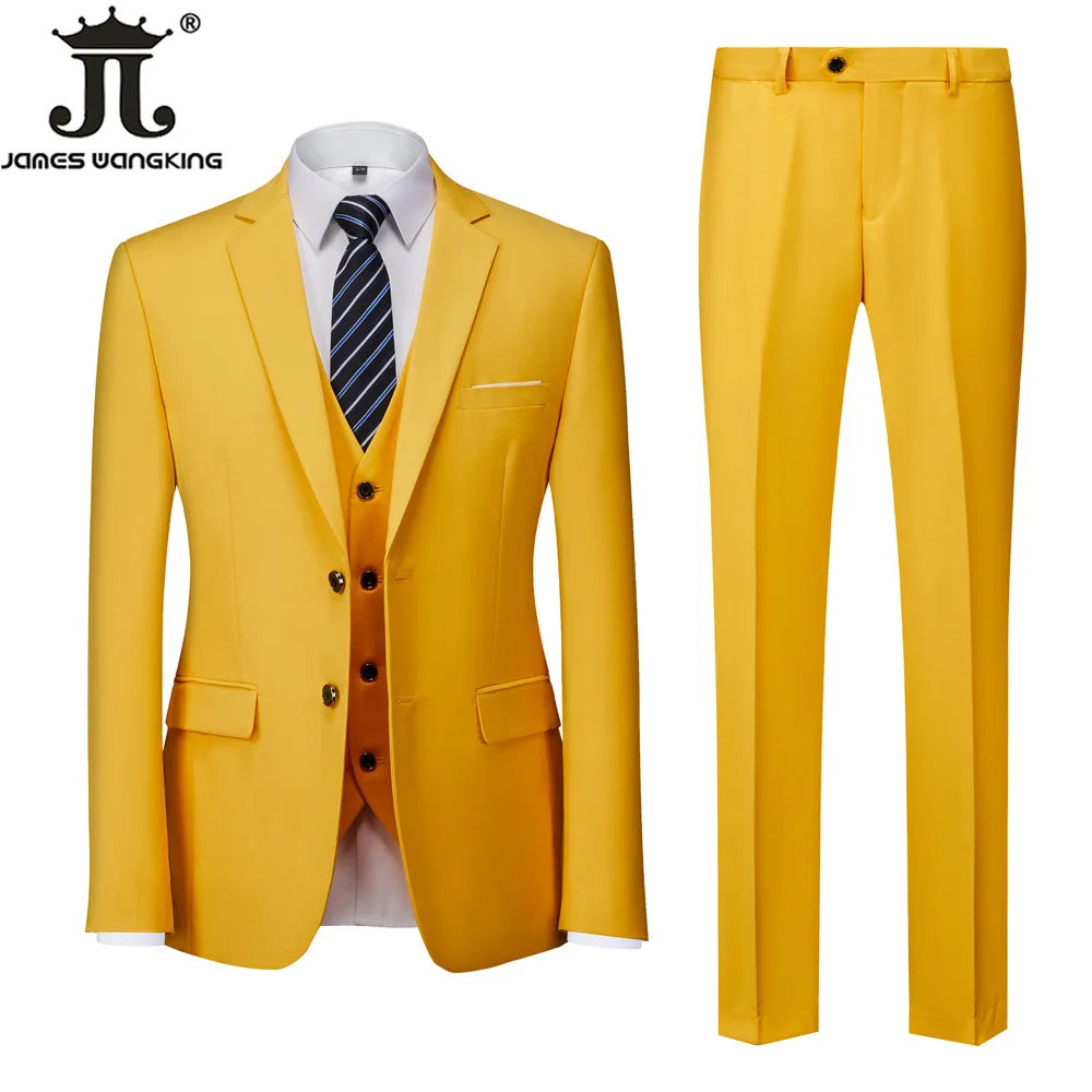 18 Color M-6XL ( Jacket + Vest + Pants ) Boutique Solid Color Men's Official Business Suit Bride's Wedding Dress Party Male Suit Good Vibrations