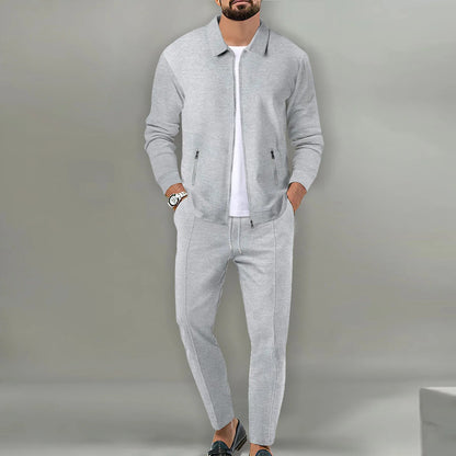 Autumn Winter Men's Casual Blazer Set New Fashion Waffle Baseball Suit Round Neck Pocket Zipper Long Sleeve Trousers Two-Piece S Good Vibrations