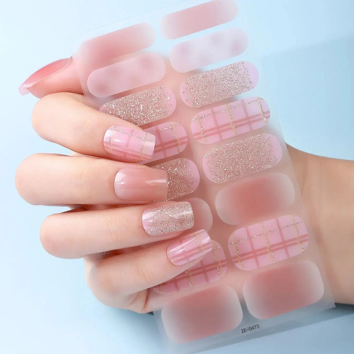 16Tips DIY Baking-Free Nail Stickers Shiny French Stripes Nail Patch Full Cover Adhesive Nail Wraps Manicures Decoration Decal Good Vibrations