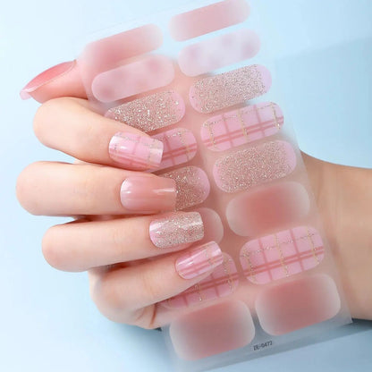 16Tips DIY Baking-Free Nail Stickers Shiny French Stripes Nail Patch Full Cover Adhesive Nail Wraps Manicures Decoration Decal Good Vibrations
