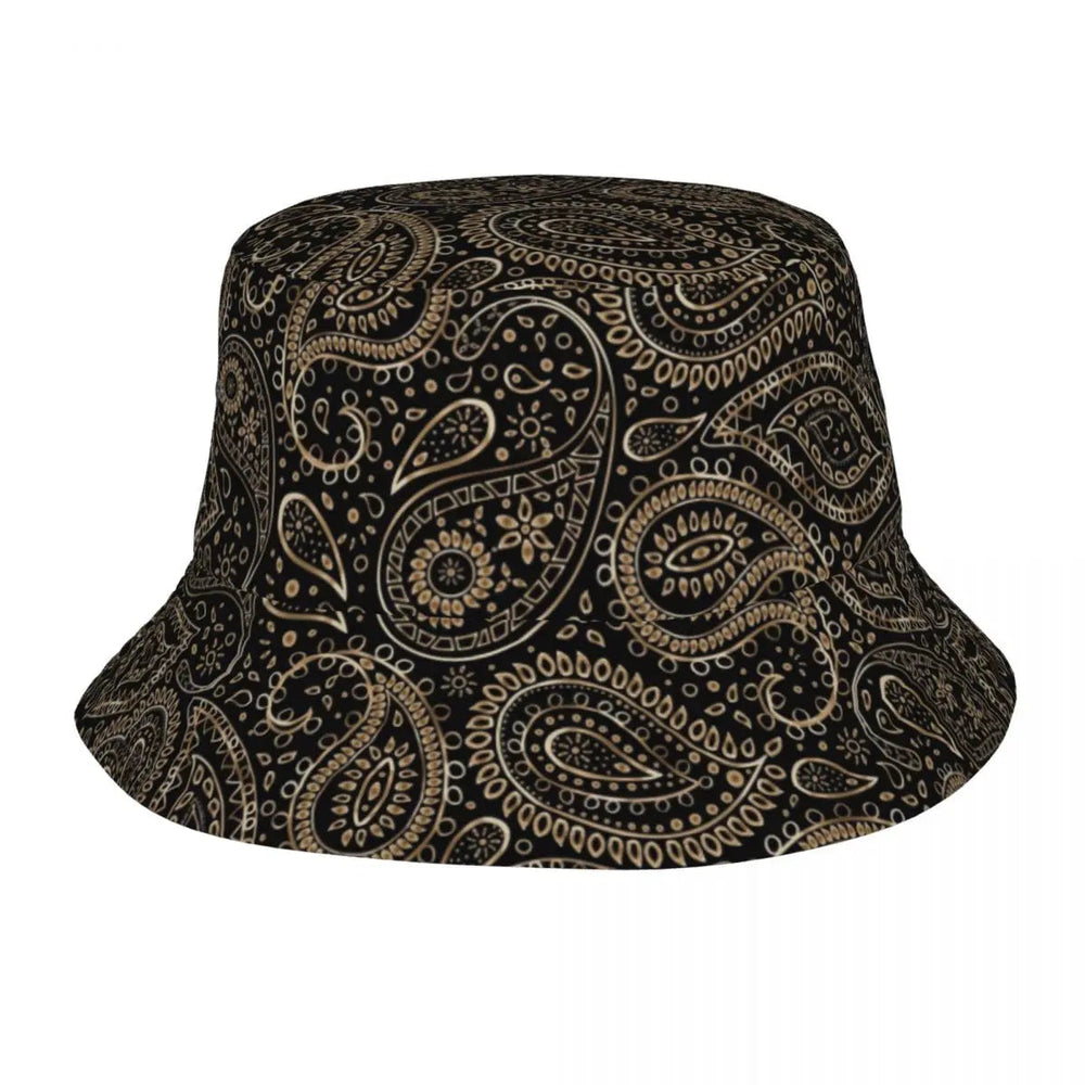 Black Paisley Pattern Bandana Print Bucket Hats Women Men Unisex Trendy Summer Fisherman's Hat Good Vibrations