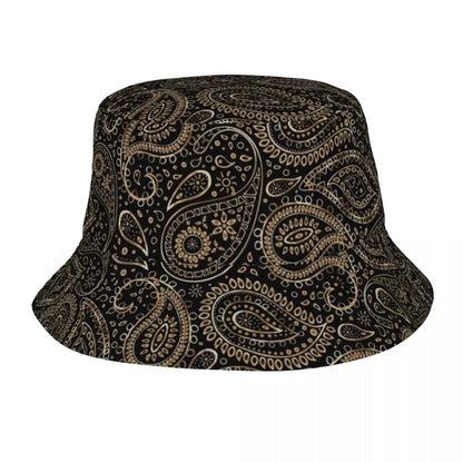 Black Paisley Pattern Bandana Print Bucket Hats Women Men Unisex Trendy Summer Fisherman's Hat Good Vibrations