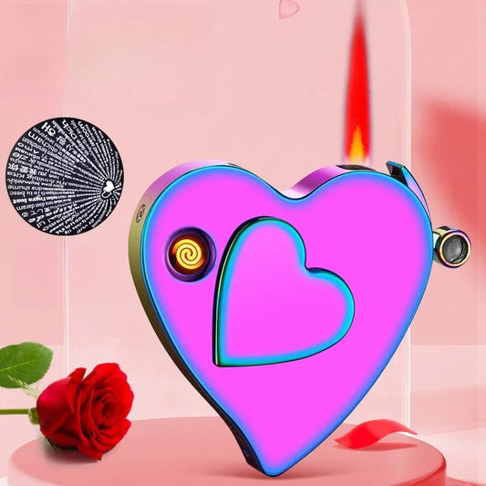 Metal Creative Love Double Flame Windproof Red Fire Gas Lighter Side Sliding Tungsten Wire Ignition Electric Lighters Smoking Good Vibrations Adult Super Store