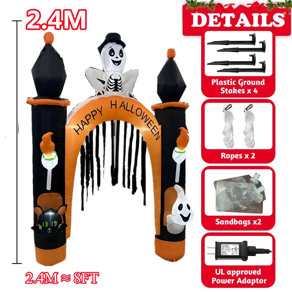 Halloween Inflatable Arch /Pumpkin Cat Model with LED Light Large Christmas Outdoor Decor Holiday Ornament Courtyard Prop Good Vibrations