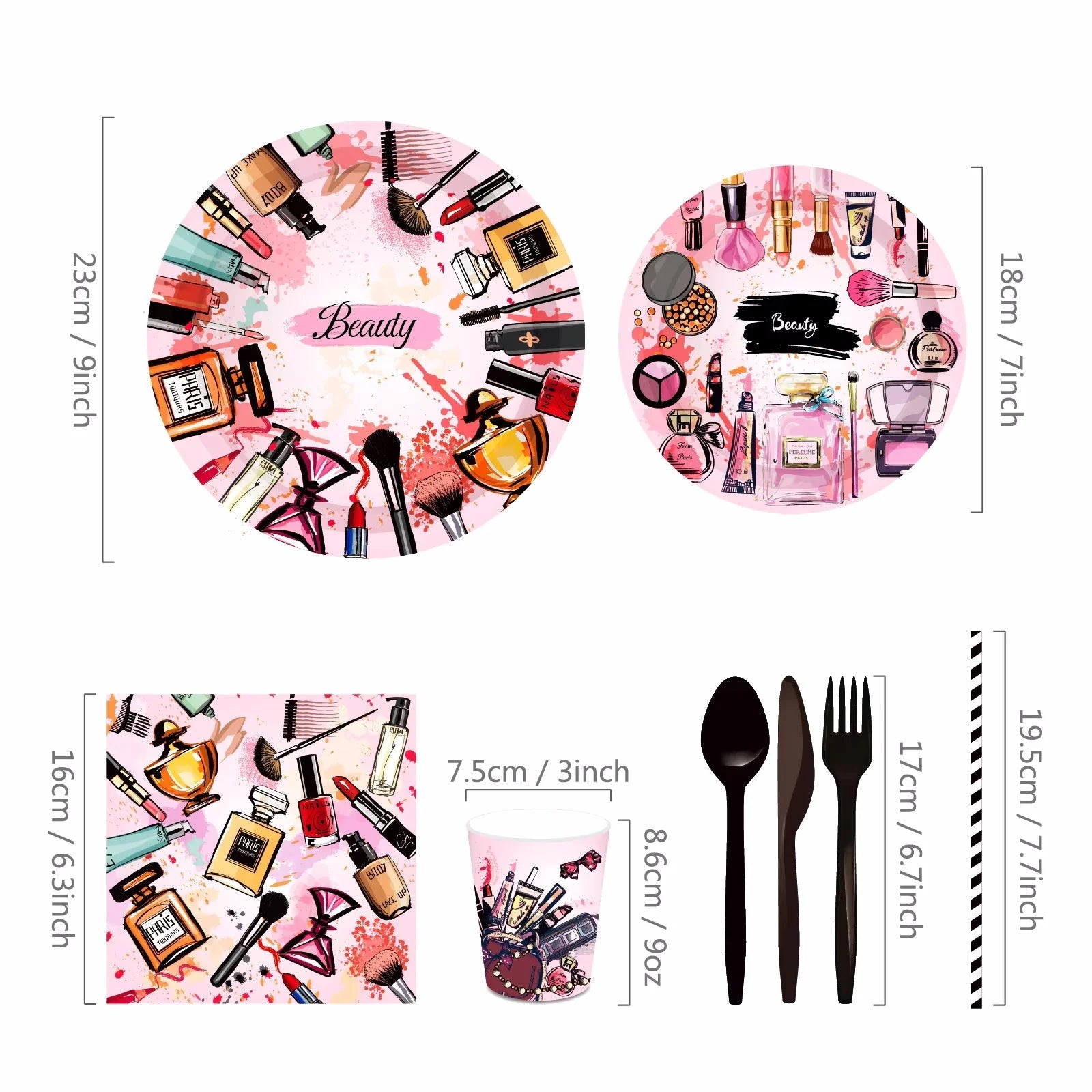 Make Up Spa Party Disposable Tableware Sets Paper Plates Cups Napkins Party Dinnerware Decor Good Vibrations