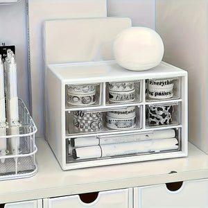 Desktop Organizer with Six Drawers-Spacious and Multifunctional Container,Perfect for Office Supplies,Stationery,Dorm Essentials Good Vibrations