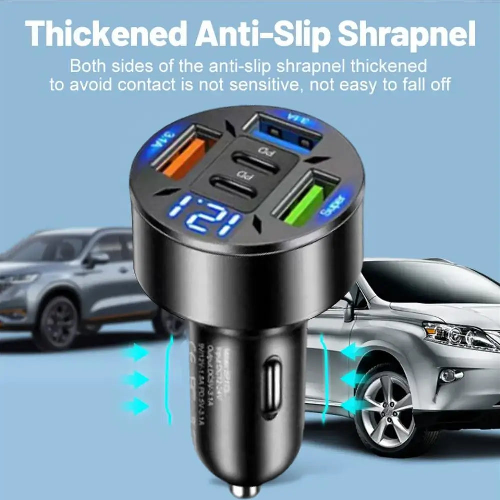250W 5 Ports Car Charger Fast Charging PD QC3.0 USB C Car Phone Charger Type C Adapter In Car For IPhone Good Vibrations