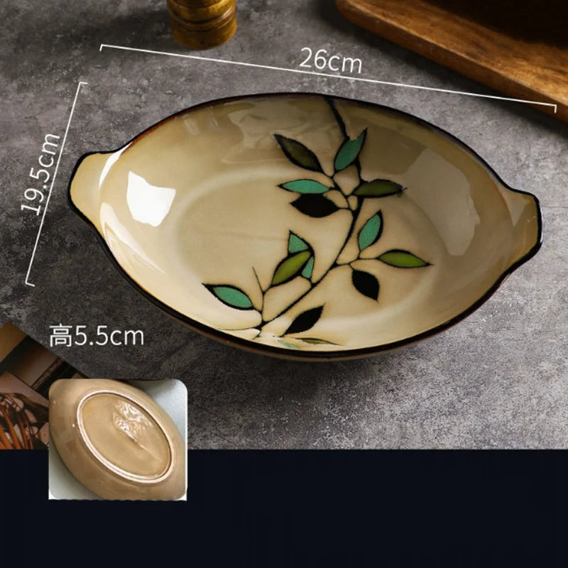 Creative Leaf Round Dinner Plate Retro Home Ramen Bowl Luxury Restaurant Delicious Dishes Ceramic Plates Exquisite Tableware Good Vibrations
