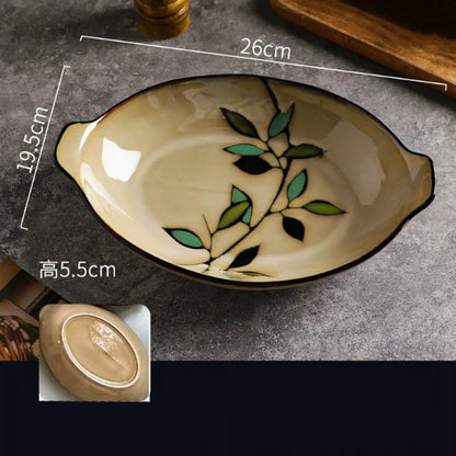 Creative Leaf Round Dinner Plate Retro Home Ramen Bowl Luxury Restaurant Delicious Dishes Ceramic Plates Exquisite Tableware Good Vibrations