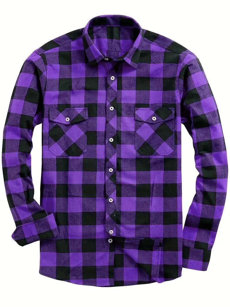 New Plaid Flannel Shirt for Men Long Sleeve Casual Shirts Spring Autumn Button -up 2-Pocket Colthing Tops Classic Men's Shirts Good Vibrations
