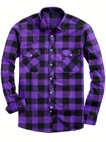 New Plaid Flannel Shirt for Men Long Sleeve Casual Shirts Spring Autumn Button -up 2-Pocket Colthing Tops Classic Men's Shirts Good Vibrations