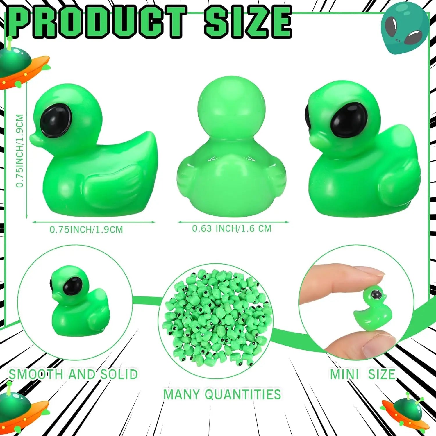 50 Pcs Green Alien Duck Figurine Halloween Mini Funny UFO Sci-fi Resin Duck for Party Favors Dashboard Desk Cute Alien Decor Good Vibrations