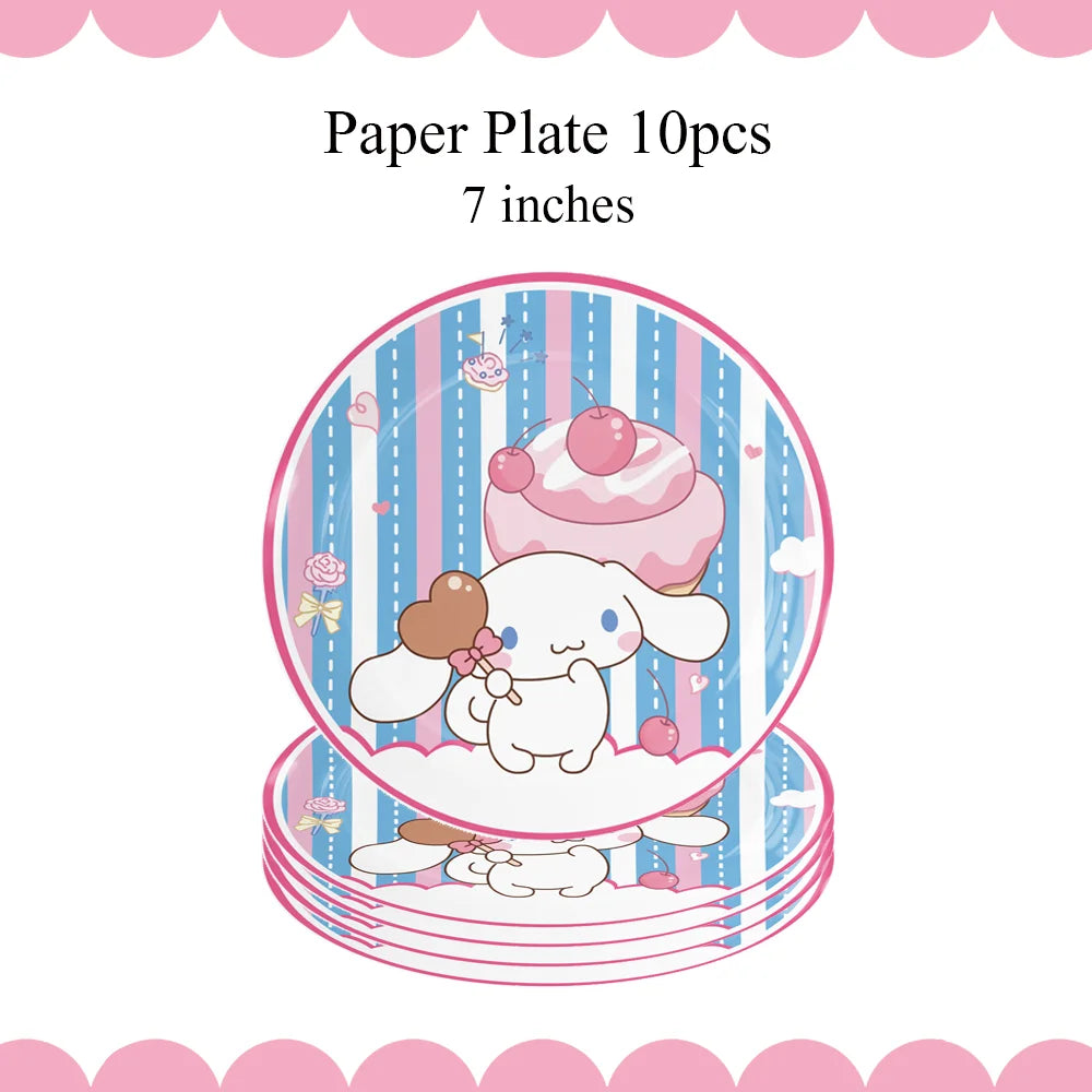 Cartoon Cinnamon Dog Birthday Decoration Mascot Disposable Tableware Plate Tablecloh Cup Baby Shower Girls Party Supplies Good Vibrations