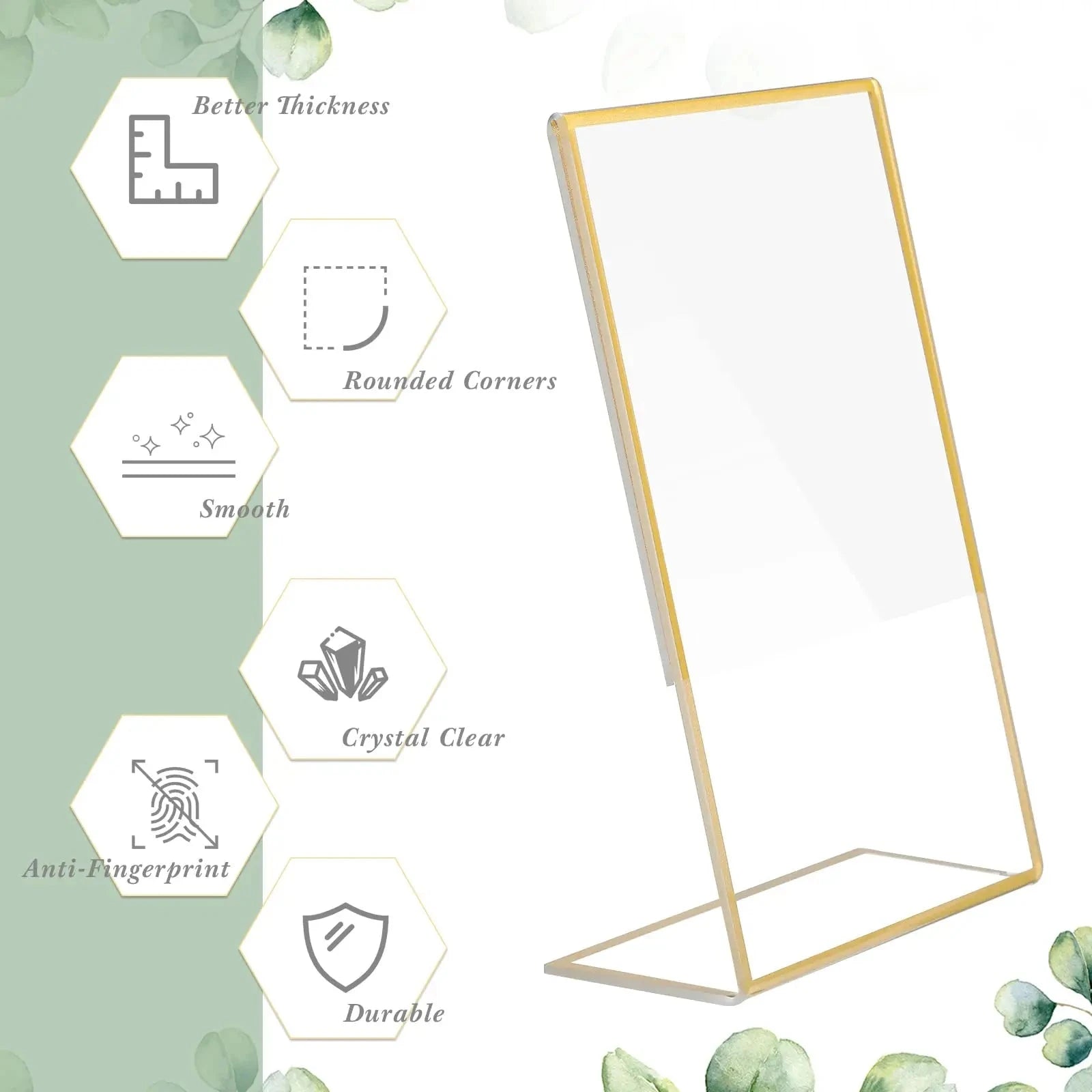 Gold Borders Acrylic Sign Holder Picture Frame Display Stand Clear Paper Holder Table Menu Stands for Wedding Office Restaurant Good Vibrations