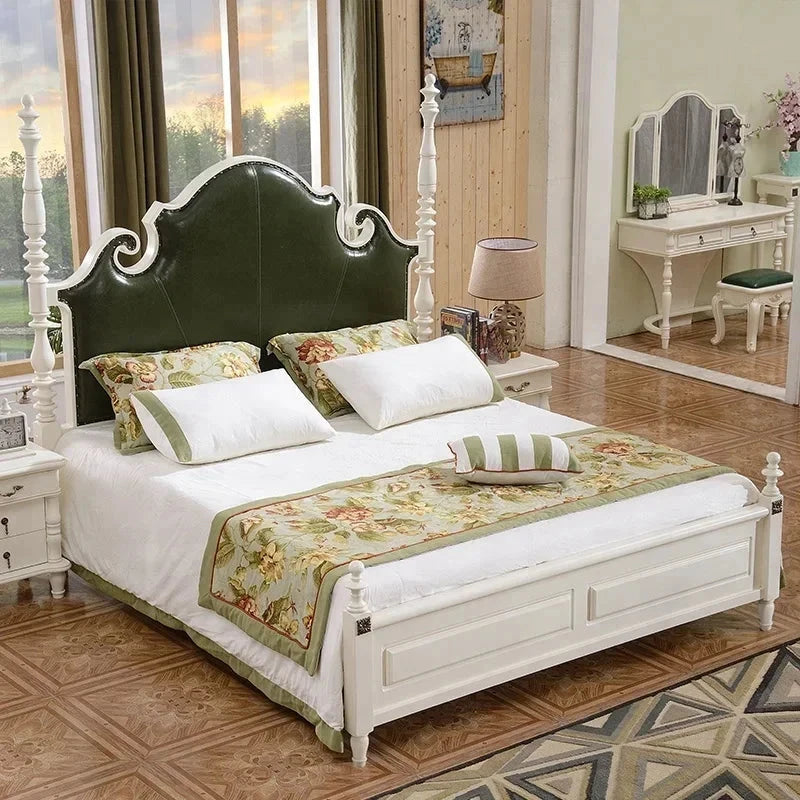 Leather Headboard King Size Bed MDF Wooden New American Style Blackish Green Home Furniture Bedroom Furniture 1 Bed Modern Good Vibrations