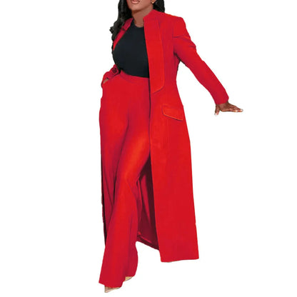 CM.YAYA Women's Set Full Sleeve X-Long Blazer Coat+ Long Pant Suit 2025 Spring Streetwear Two 2 Piece Set Africa OL Work Outfits Good Vibrations