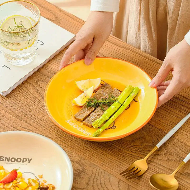 Snoopy cartoon cute ceramic dinner plate creative personalised home kitchen tableware fruit plate anime merchandise holiday gift Good Vibrations