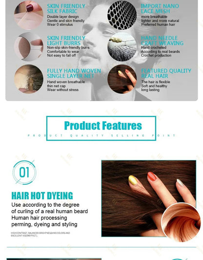 Wigundle Man's Beard Hand Made Real Hair Fake Beard Mustache Fancy Synthetic Invisible for Makeup Fake Hair Cospaly Party Tools Good Vibrations