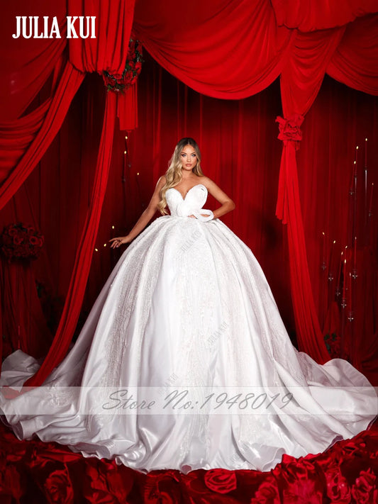 Julia Kui Custom Made Luxury Embroidery Ball Gown Wedding Dress Sleeveless Shiny Beaded Appliques Lace Princess Bridal Gowns Good Vibrations