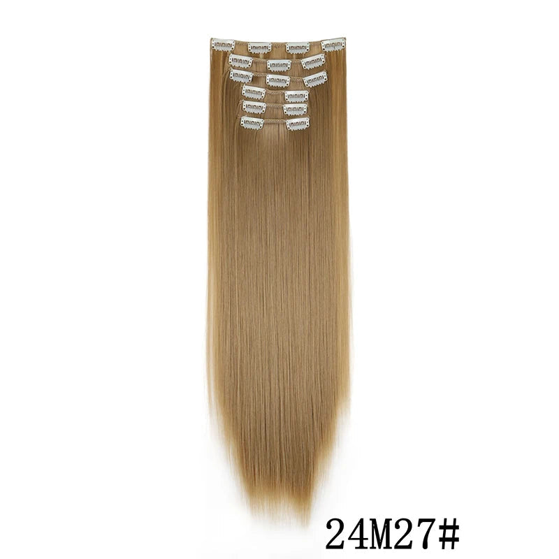 Synthetic Clips in Hair Extensions Long Straight Hairstyle Blonde Black Hairpieces Heat Resistant False Hair Daily Use Good Vibrations