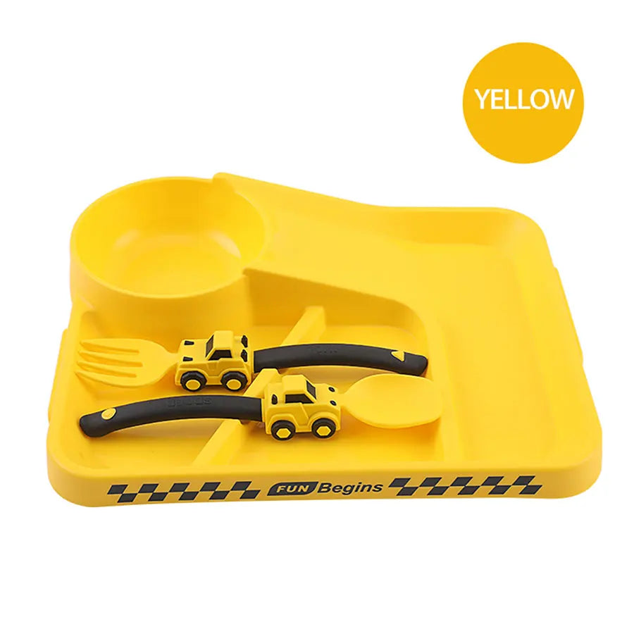 Children's Feeding Dish Set of Dishes for Baby Stuff Suction Cup Plate Aesthetic Tableware for Kids Plates Utensils Dinner Kit Good Vibrations