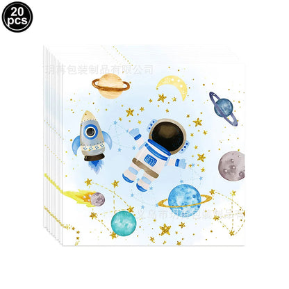 Blue Galaxy Space Disposable Plates Napkins Cups Outer Space Theme Party Tableware for Boys Astronaut Theme Birthday Decorations Good Vibrations