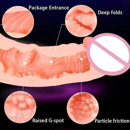 3D tight silicone male masturbator with detailed texture and packet entrance.