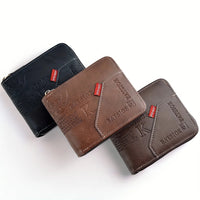 Men's Wallet Made of PU Wax Oil Skin Purse for Men Coin Purse Short Male Card Holder Wallets Zipper Around Money Coin Purse Good Vibrations