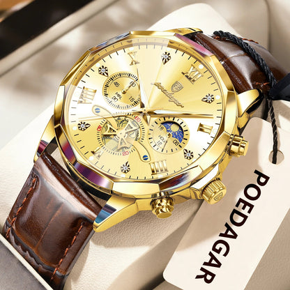 POEDAGAR Military Luxury Men Wristwatch Quartz Waterproof Luminous Chronograph Leather Man Watch Sports Men's Watches Male Reloj Good Vibrations
