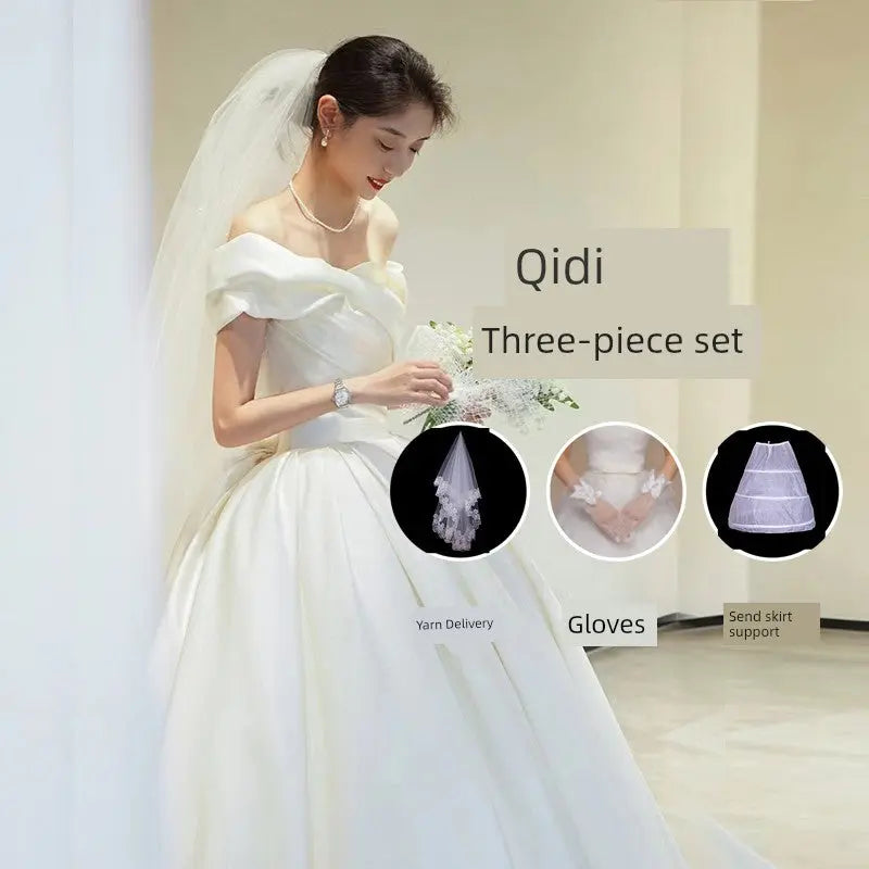 off-Shoulder Long Trailing Maternity Satin Main Wedding Dress Good Vibrations