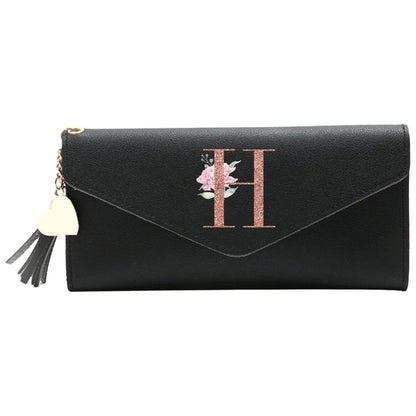 Wallet Black Small Leather Coin Purse Rfid Blocking Wallet Rose Gold Pattern Mini Purse with ID Window for Women Good Vibrations