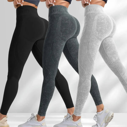 Women Seamless Gym High Waist Yoga Pants Hip Lifting Outdoor Sports Tight Waist Letter Sand Washed Pants Exercise Yoga Leggings Good Vibrations