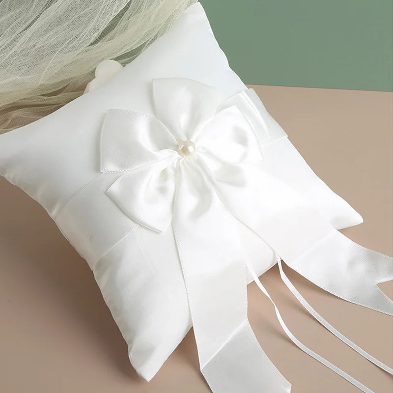 Flower Girl Basket Ring Bearer Pillow Set White Romantic Satin Bow Pearls Ring Pillow For Bride/Kid Wedding Ceremony Party Decor Good Vibrations