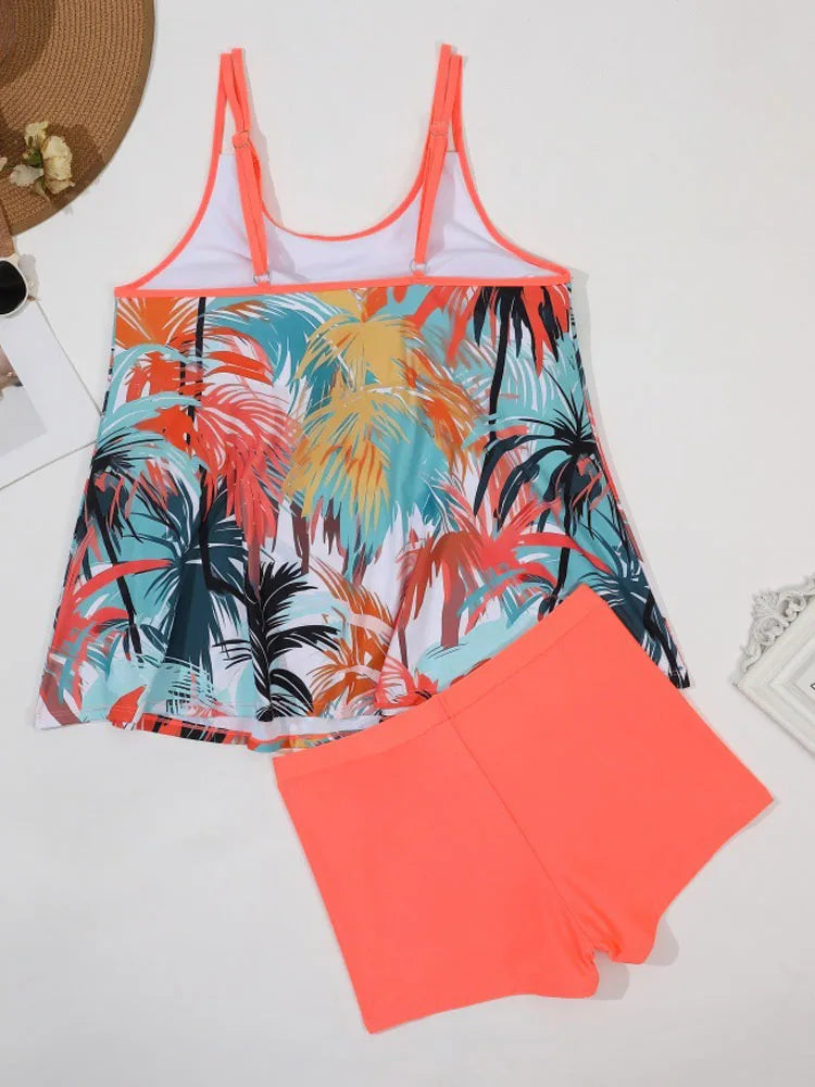 VigoJany 2025 Sexy Print 2 Piece Plus Size Tankini Women Strapped Hollow Curvy Swimsuit Brazilian Beach Lady Big Bathing Suit Good Vibrations