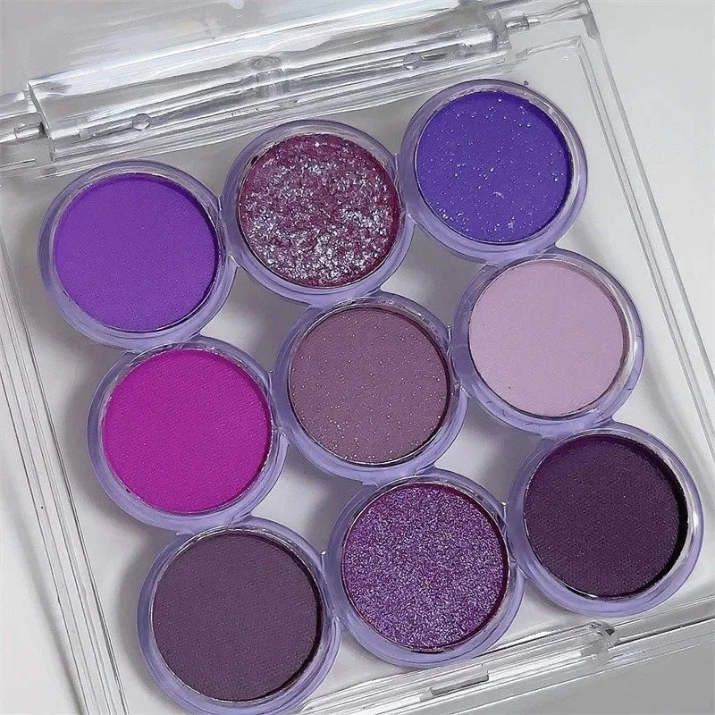 9Colors Glitter Eyeshadow Palette Smoke Purple Lace Shimmer Pearlescent Matte Acrylic Eye Shadows Palette Waterproof Eye Make Up Good Vibrations