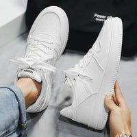 Men's Sneakers Casual Sports Shoes for Men Lightweight PU Leather Breathable Shoe Mens Flat White Tenis Shoes Zapatillas Hombre Good Vibrations