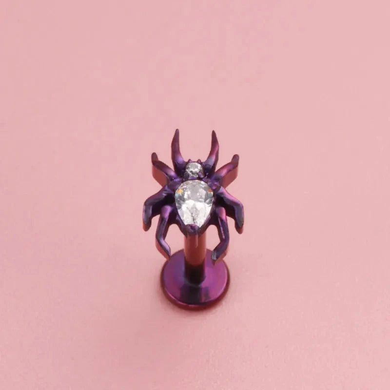ASTM F136 Titanium 16G 18G Spider CZ Internal Thread Labret Stud Earring Nose Tragus Helix Flat Stud Halloween Body Piercing Good Vibrations
