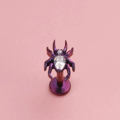 ASTM F136 Titanium 16G 18G Spider CZ Internal Thread Labret Stud Earring Nose Tragus Helix Flat Stud Halloween Body Piercing Good Vibrations