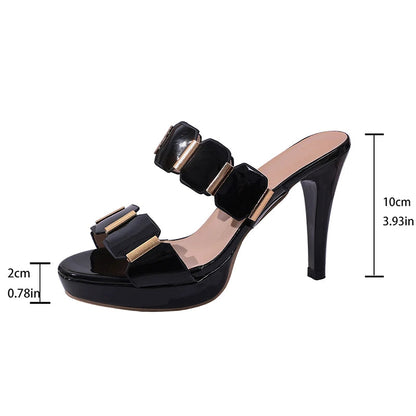 10 High Heels Platform Sandals Women 2026 Summer Metal Decor Stiletto Heel Party Shoes Woman Elegant Pointed Toe Sandles 35-41 Good Vibrations