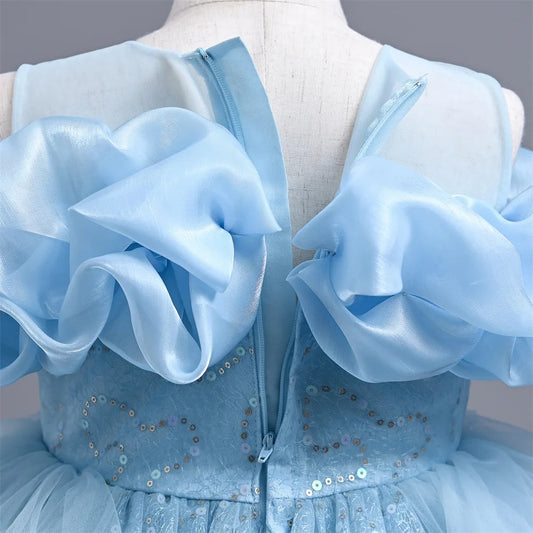 New Girl's Wedding Evening Dress Petal Sequin Mesh Sleeveless Dress Birthday Party School Graduation Party Dress Good Vibrations