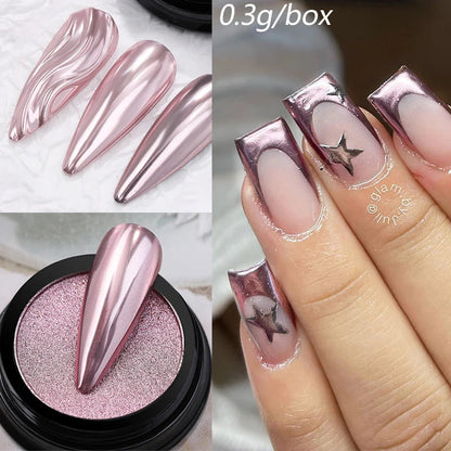 NICOLE DIARY Moonlight Mirror Nail Powder Aurora Silver Glitter Metallic Effect UV Gel Polish Pigment Chrome DIY Nail Decoration Good Vibrations