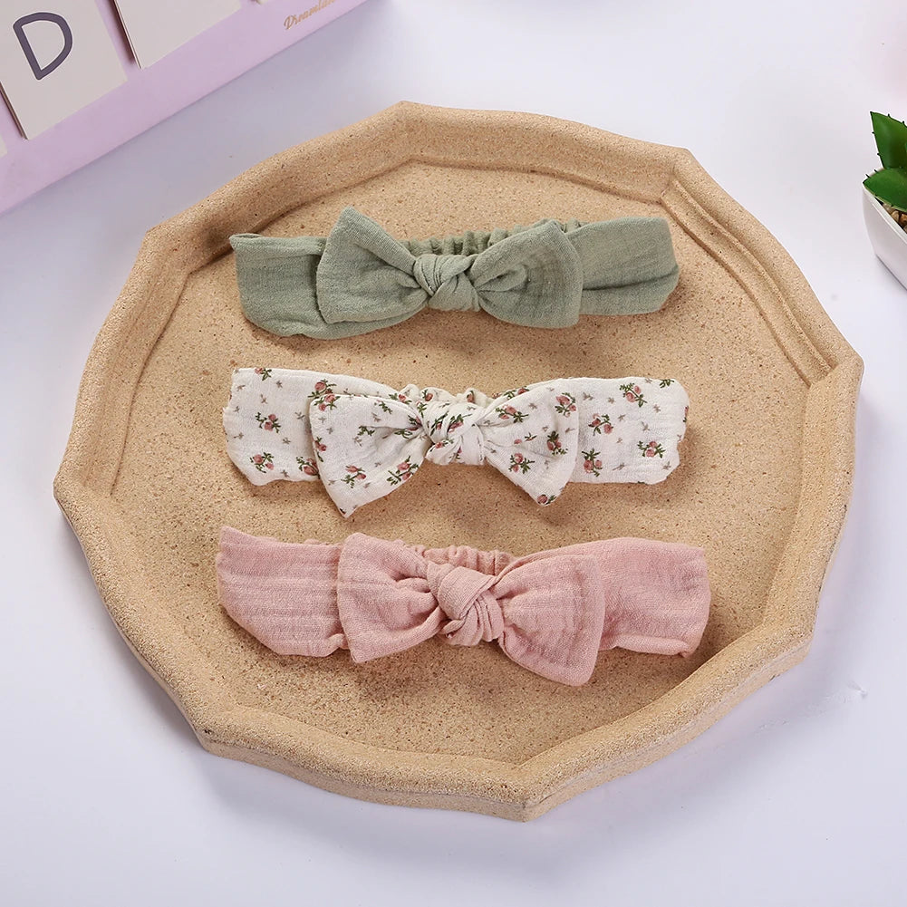 3Pcs/Set Solid Muslin Cotton Linen Baby Headband Elastic Rabbit Ear Hair Band Infant Girl Turban Headwraps Stretch Accessories Good Vibrations