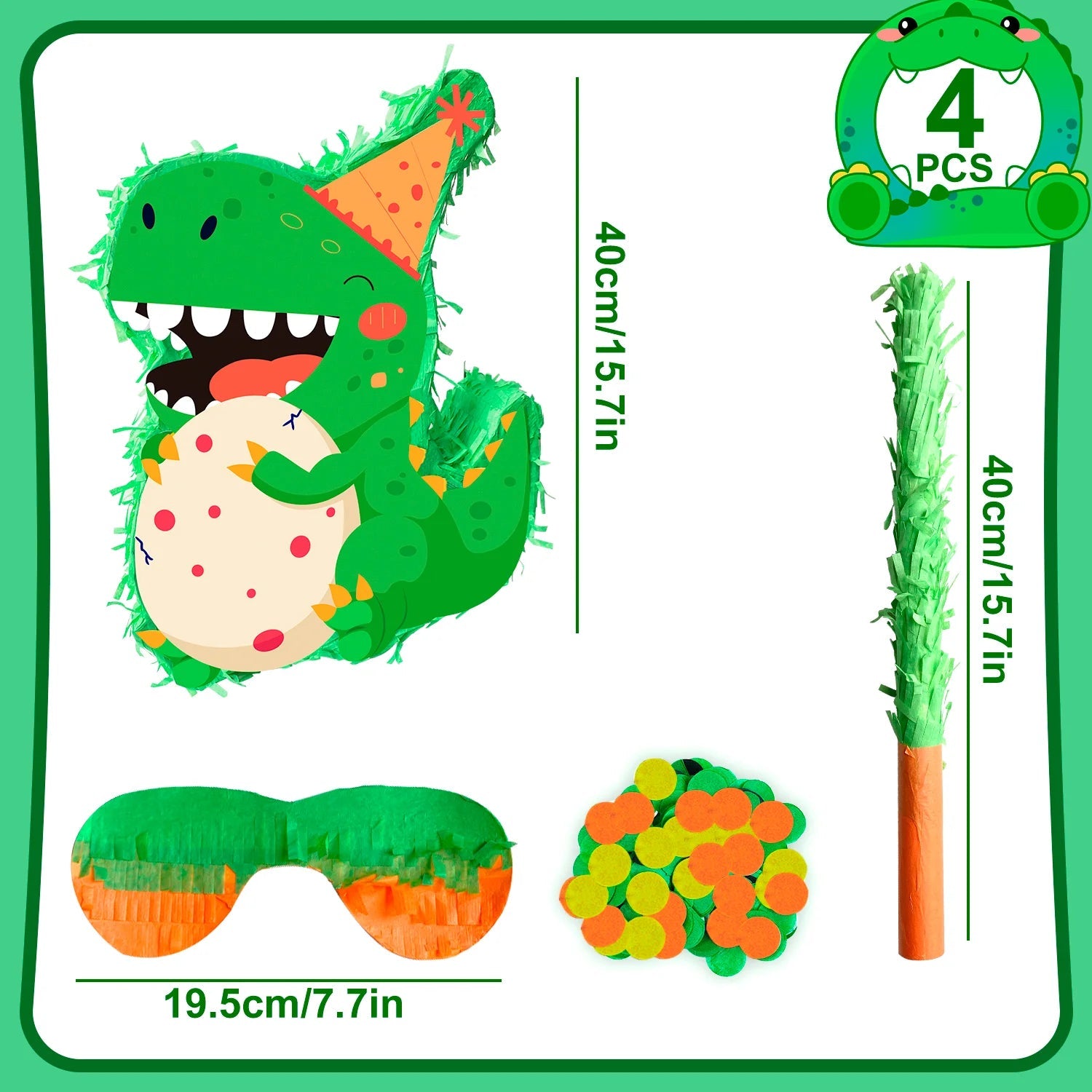 4 Pcs Dinosaur Party Pinata Set-Dinosaur Pinata Sticks Eye Masks etc Dinosaur Pinata Supplies for Dinosaur Party Decorations Good Vibrations