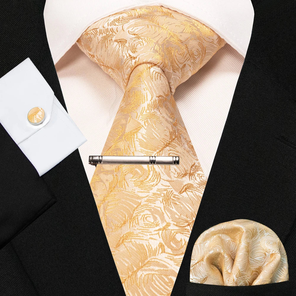8cm Silk Mens Ties Green Black Ties plaid stripe NeckTie Pocket Square Cufflinks Tie clips Set Men's Wedding business Party Tie Good Vibrations