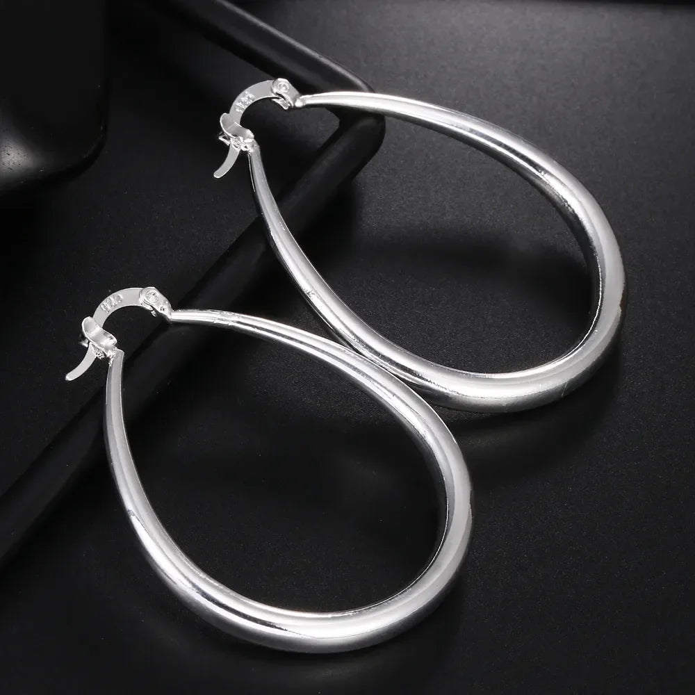 41MM Silver Color  Smooth Circle Big Hoop Earrings for Women Fashion Party Wedding Jewelry Christmas Gifts Good Vibrations