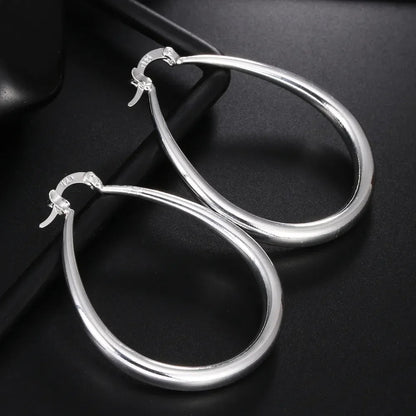 41MM Silver Color  Smooth Circle Big Hoop Earrings for Women Fashion Party Wedding Jewelry Christmas Gifts Good Vibrations