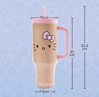 TBH Leopard Print Kitty Series Straw Thermos Cup Travel Sports Water Bottle Stainless Steel Cold Insulation Cup Girls Gift Good Vibrations