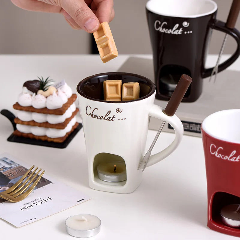 Hot Chocolate Fondue Mug Ceramic Mini Chocolate Melting Cup Butter Warmer Heating Tableware Creative Household Drinking Utensils Good Vibrations